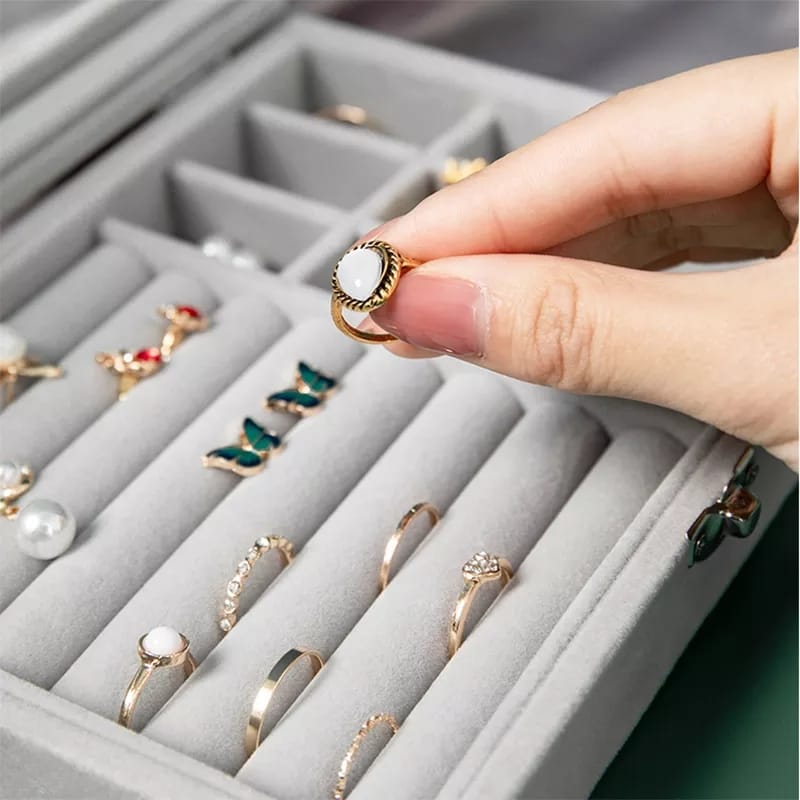 Velvet Rings & Earrings Organizer Storage Box