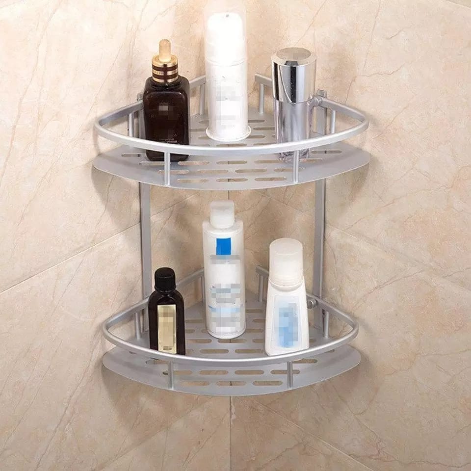 2 Layers - Aluminum Bathroom Shelf Triangle Basket Wall Mounted