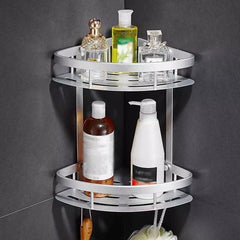 2 Layers - Aluminum Bathroom Shelf Triangle Basket Wall Mounted