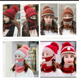 Women Winter Warm Cap Beanie with Neck Scarf and Woolen Mask