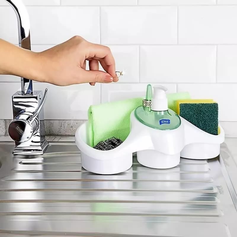 Sponge Holder And Soap Dispenser Sink Organizer