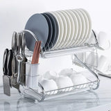 2 Layer Dish Drying Rack With Cup & Knife Holder