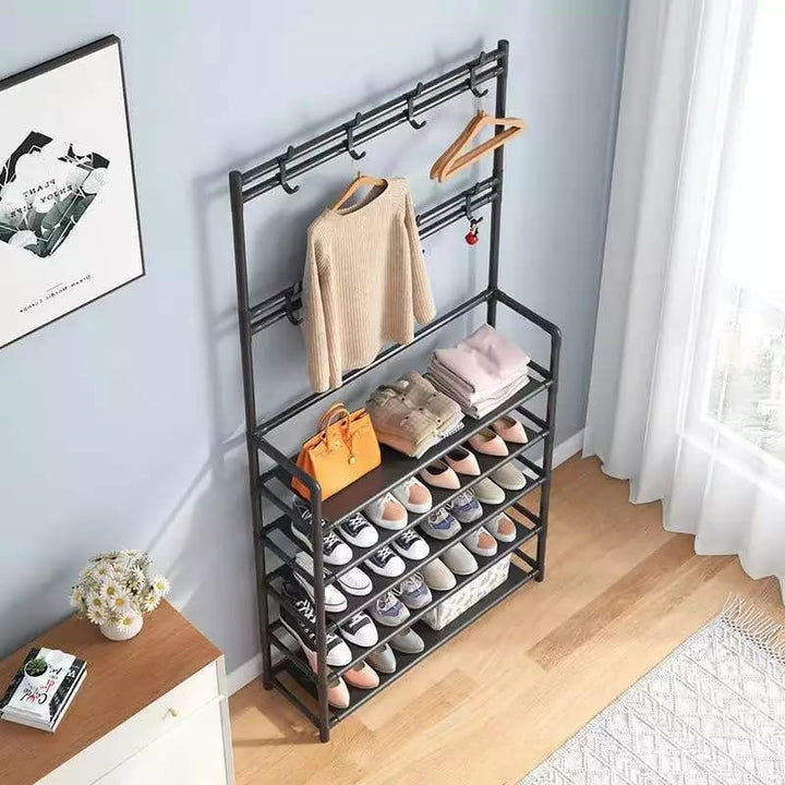 Multifunction 5 Layers Shoe Rack  With Clothes  Rack