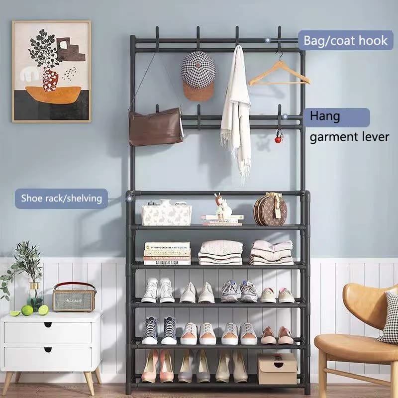 Multifunction 5 Layers Shoe Rack  With Clothes  Rack