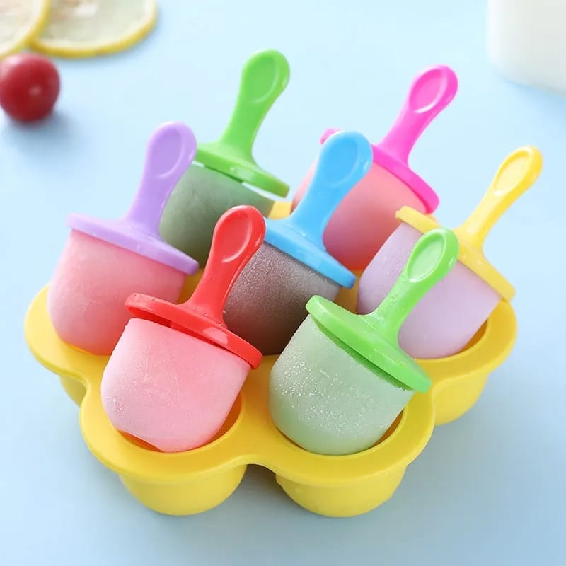 Mini Silicone Popsicle Mold 7-cavity DIY Ice Pop Mold with Colorful Plastic Sticks